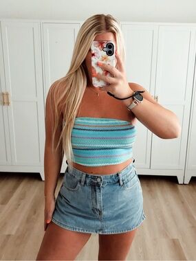 Striped Blue and Green Cropped Tube Top